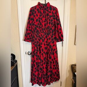 eShakti Red and Black Animal Print Long Sleeve Dress